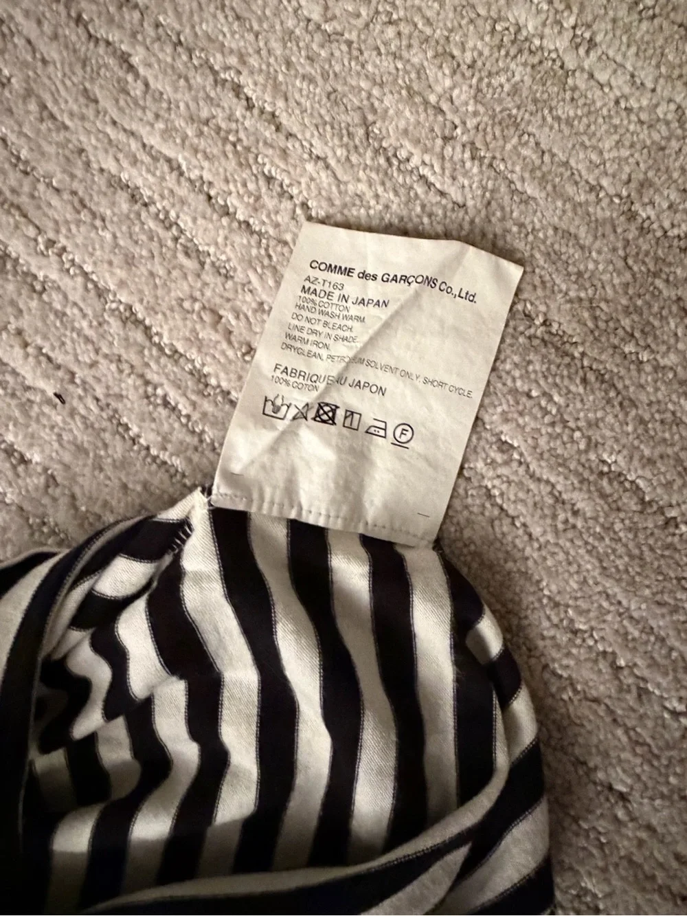 Authentic Comme Des Garçons Black & White Striped Long Sleeve Tee with Red Heart